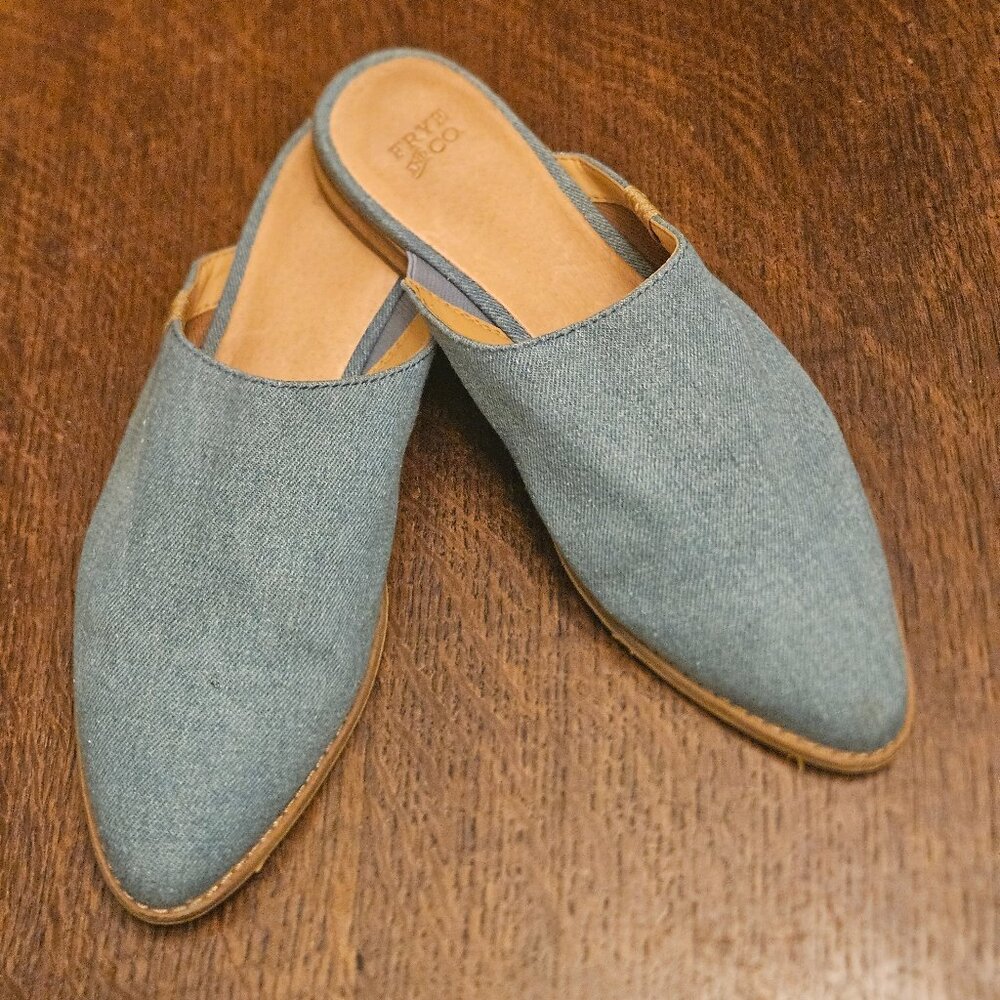 Frye and Co Fenn Washed Denim Mule Point Toe Slides Size 7.5"